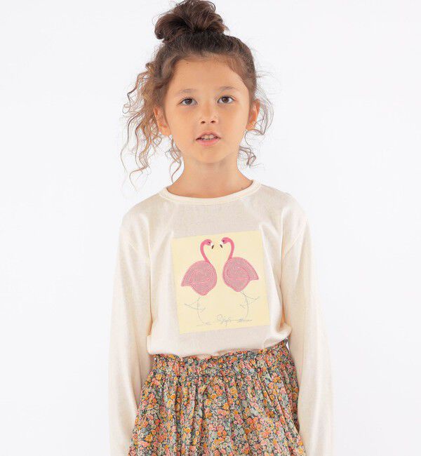 SHIPS KIDS「SHIPS KIDS:100～130cm / ツイン バード フェイクファー 長袖 TEE」|Tシャツ・カットソー|