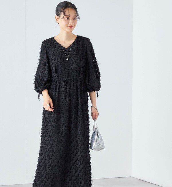 SHIPS for women「〈洗濯機可能 / セレモニー対応可〉kaene:フリンジ 袖 ボリューム ワンピース ◇」|ワンピース|ブラック