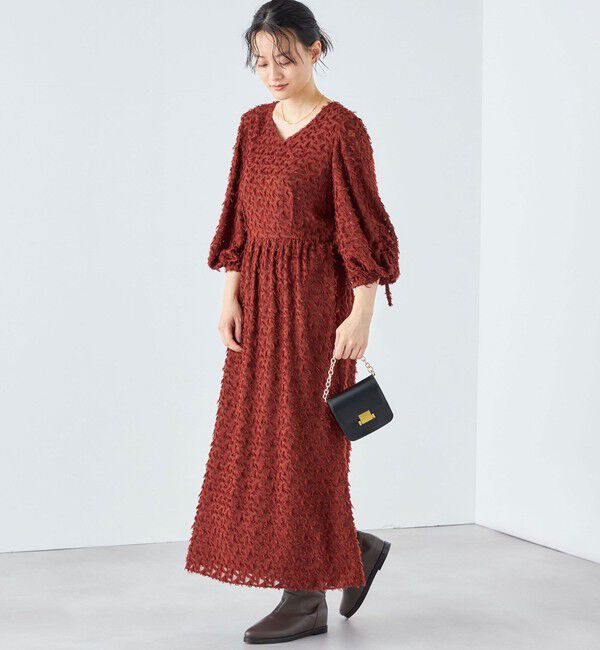 SHIPS for women「〈洗濯機可能 / セレモニー対応可〉kaene:フリンジ 袖 ボリューム ワンピース ◇」|ワンピース|ブラウン