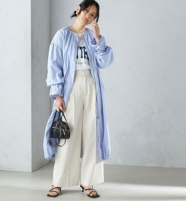 SHIPS for women「〈撥水加工/手洗い可能〉裾 ドロスト ノーカラー ロング コート 24SS ◇」|ノーカラーコート|ライトブルー