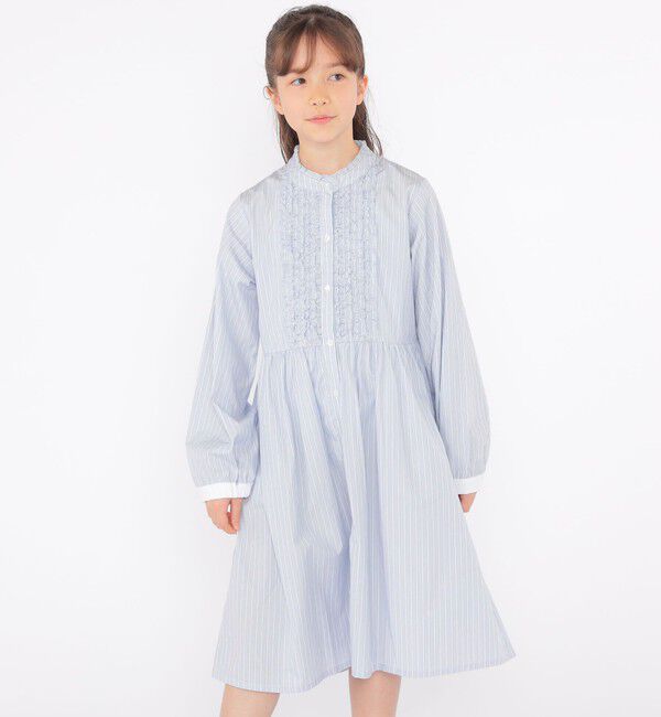 SHIPS KIDS「SHIPS KIDS:140～150cm / フリル シャツ ワンピース」|ワンピース|ライトブルー