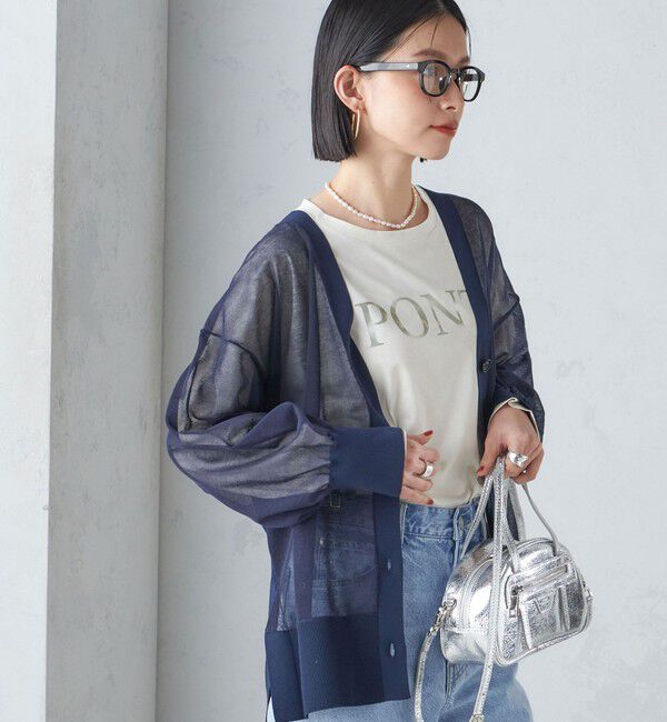 SHIPS for women「〈手洗い可能〉シアー ミドル丈 カーディガン ◇」|カーディガン|ネイビー