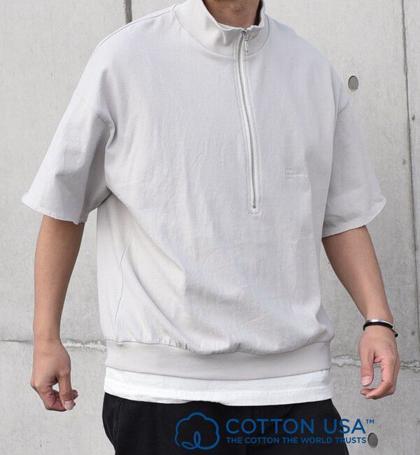 SHIPS any「SHIPS any: COTTON USA ワンポイント ロゴ ハーフジップ Tシャツ◇」|Tシャツ・カットソー|ベージュ