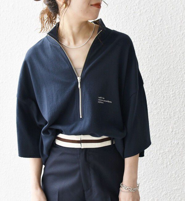 SHIPS any「SHIPS any: COTTON USA ワンポイント ロゴ ハーフジップ Tシャツ◇」|Tシャツ・カットソー|