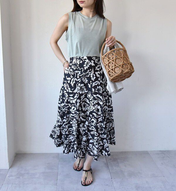 quaranciel「quaranciel:〈洗濯機可能〉リーフプリント セミフレア ロング スカート」|スカート|