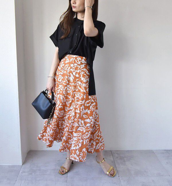 quaranciel「quaranciel:〈洗濯機可能〉リーフプリント セミフレア ロング スカート」|スカート|