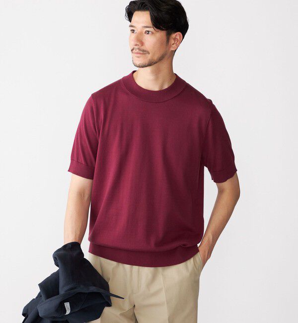SHIPS「SHIPS: シーアイランド コットン モックネック ニットTシャツ」|Tシャツ・カットソー|ワイン