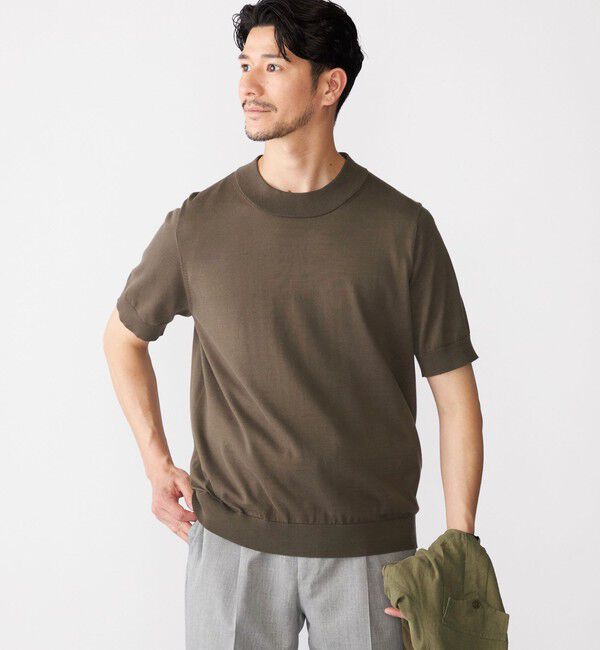 SHIPS「SHIPS: シーアイランド コットン モックネック ニットTシャツ」|Tシャツ・カットソー|ライトオリーブ