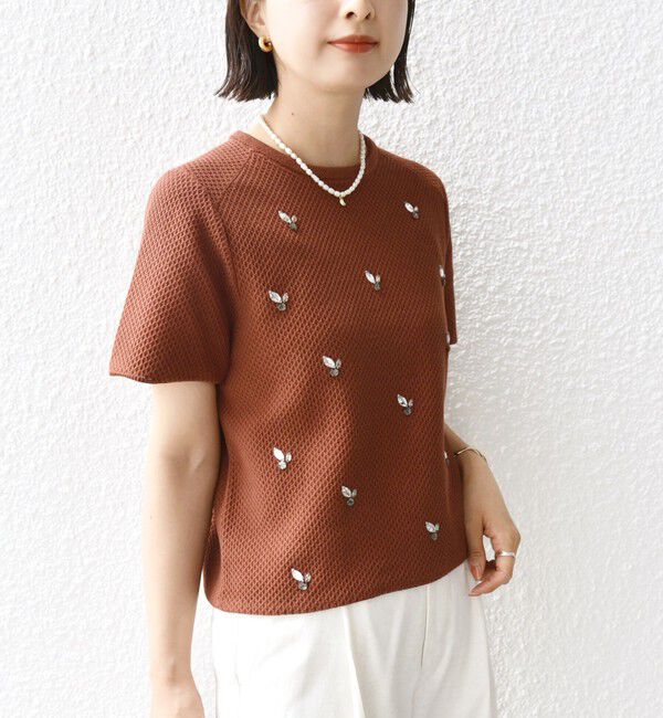 SHIPS for women「【WEB限定】〈手洗い可能〉ハイツイスト コットン ビジュー カノコ ニット」|プルオーバー|