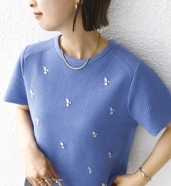 SHIPS for women「【WEB限定】〈手洗い可能〉ハイツイスト コットン ビジュー カノコ ニット」|プルオーバー|