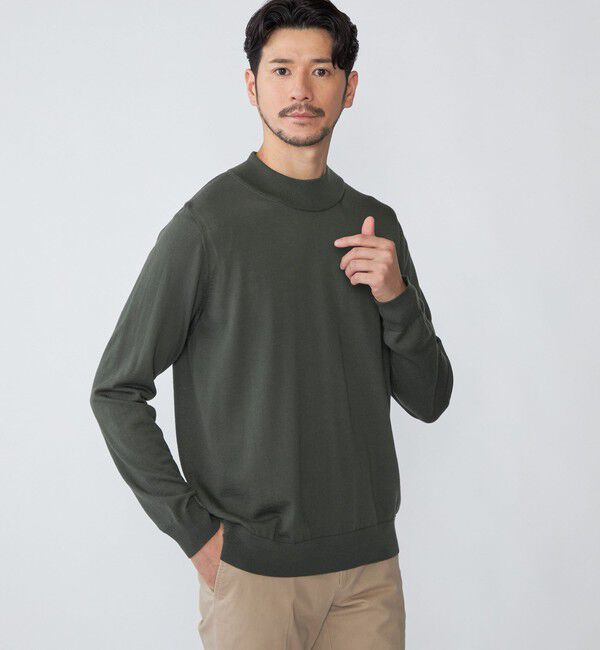 SHIPS「SHIPS:〈手洗い可能〉HANDFRAME 16ゲージ モックネック ニット」|ニット・セーター|オリーブ