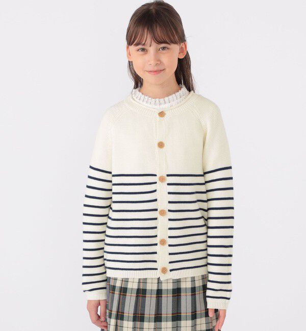 SHIPS KIDS「SHIPS KIDS:130～155cm / 〈洗濯機可能〉ボーダー カーディガン」|カーディガン|ネイビー