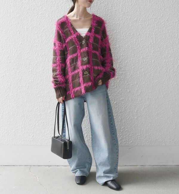 SHIPS any「SHIPS any:〈手洗い可能〉シャギー チェック Vネック カーディガン」|カーディガン|