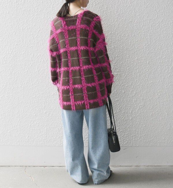 SHIPS any「SHIPS any:〈手洗い可能〉シャギー チェック Vネック カーディガン」|カーディガン|