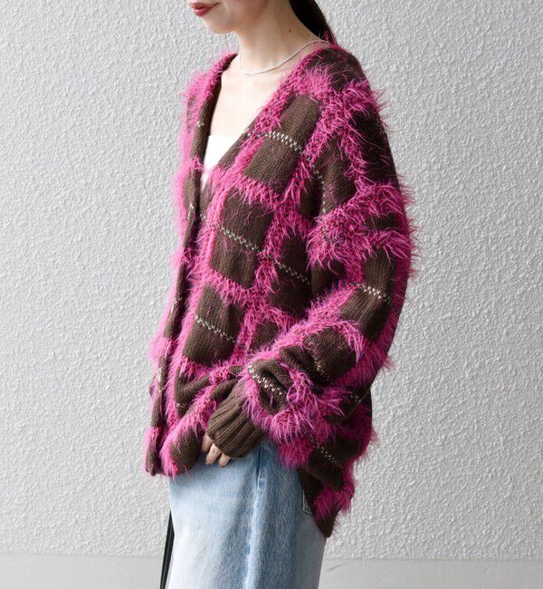 SHIPS any「SHIPS any:〈手洗い可能〉シャギー チェック Vネック カーディガン」|カーディガン|