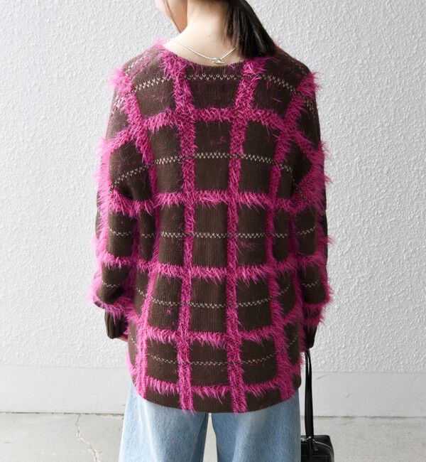 SHIPS any「SHIPS any:〈手洗い可能〉シャギー チェック Vネック カーディガン」|カーディガン|