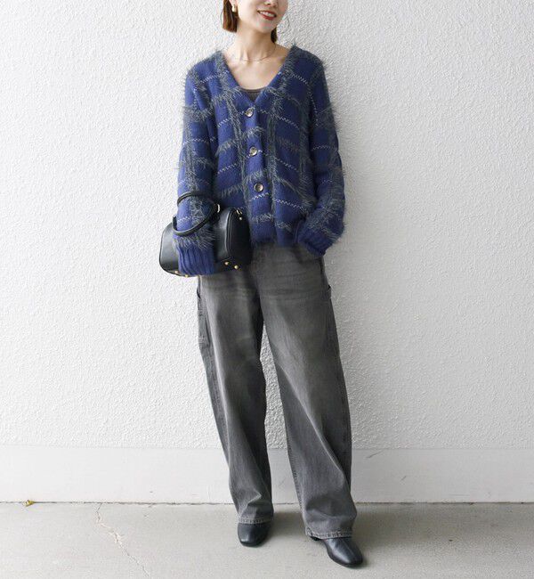 SHIPS any「SHIPS any:〈手洗い可能〉シャギー チェック Vネック カーディガン」|カーディガン|