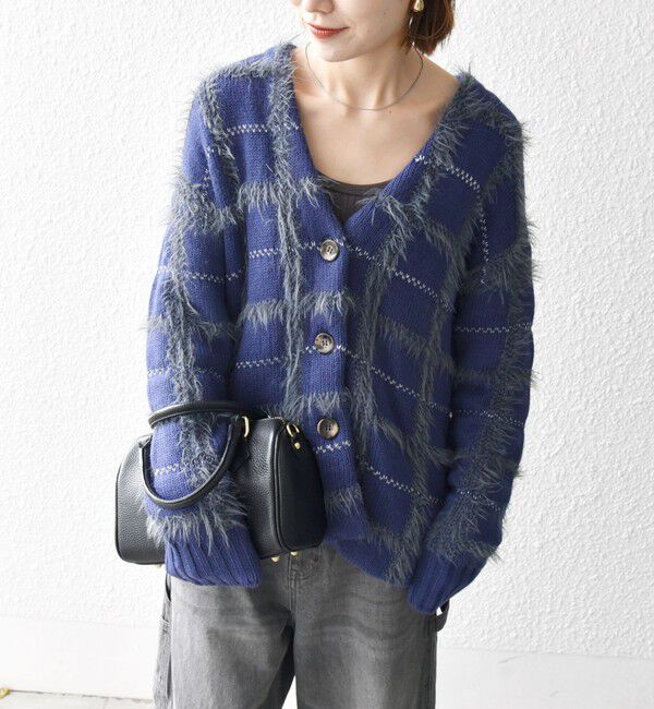 SHIPS any「SHIPS any:〈手洗い可能〉シャギー チェック Vネック カーディガン」|カーディガン|