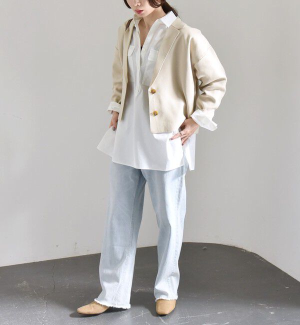 quaranciel「quaranciel:〈手洗い可能〉コンパクト ワイド テーラード ニット ジャケット」|テーラードジャケット|