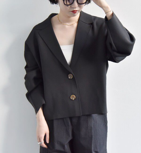 quaranciel「quaranciel:〈手洗い可能〉コンパクト ワイド テーラード ニット ジャケット」|テーラードジャケット|