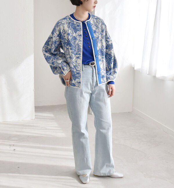quaranciel「quaranciel: フラワー ジャカード パイピング ノーカラー ジャケット」|ノーカラージャケット|