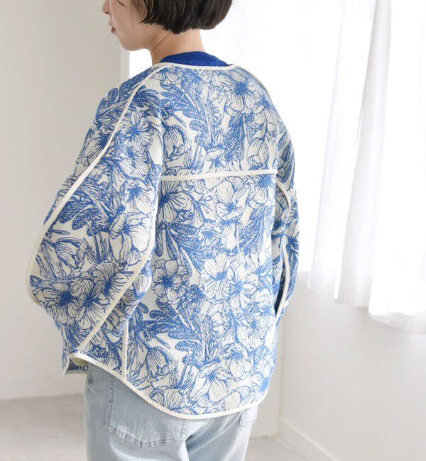 quaranciel「quaranciel: フラワー ジャカード パイピング ノーカラー ジャケット」|ノーカラージャケット|