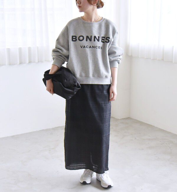 quaranciel「quaranciel:〈洗濯機可能〉シャーリング ボーダー Iライン スカート」|タイト|