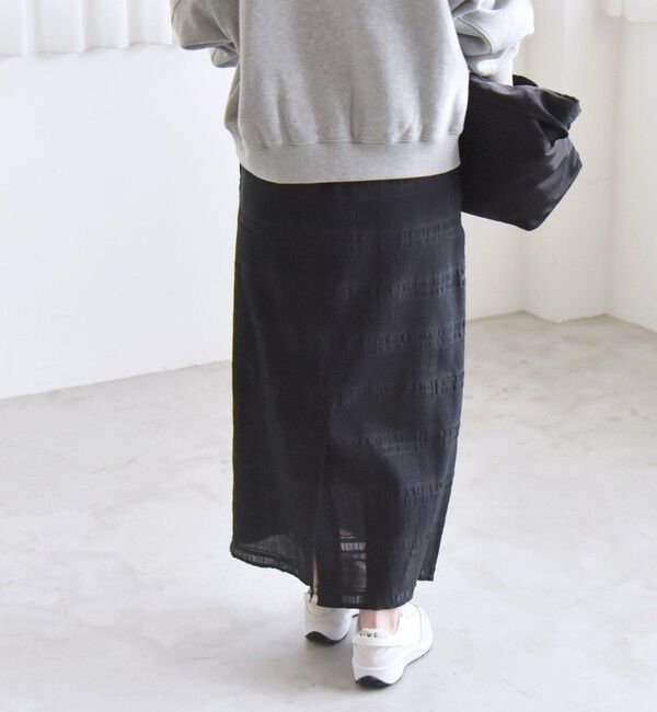 quaranciel「quaranciel:〈洗濯機可能〉シャーリング ボーダー Iライン スカート」|タイト|