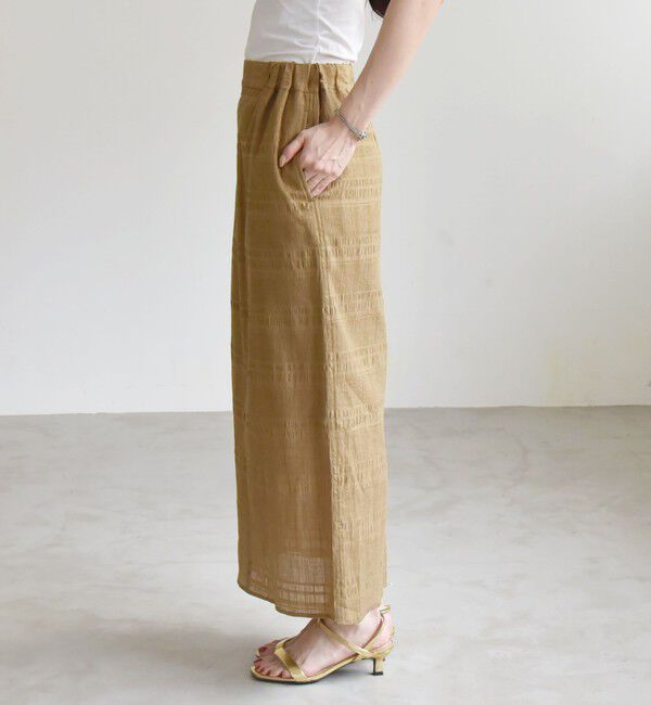 quaranciel「quaranciel:〈洗濯機可能〉シャーリング ボーダー Iライン スカート」|タイト|