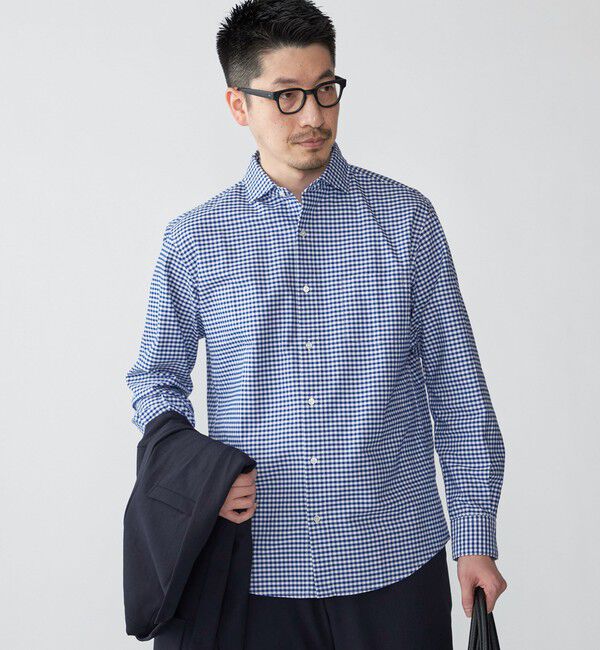 SHIPS「SHIPS: ワイドカラー ネイビー バリエーション チェック シャツ」|シャツ・ブラウス|ブルー