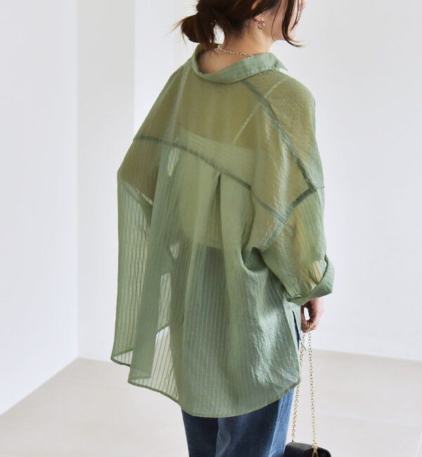 quaranciel「quaranciel:〈手洗い可能〉シアー ストライプ ボーダー ビッグ シャツ」|シャツ・ブラウス|