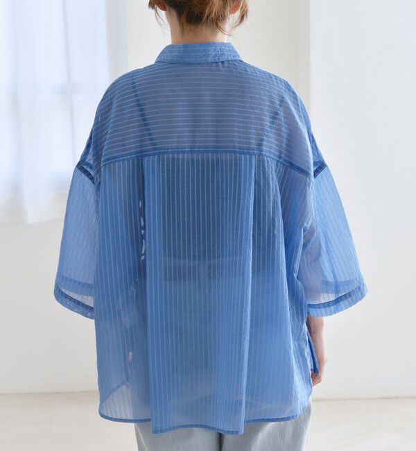 quaranciel「quaranciel:〈手洗い可能〉シアー ストライプ ボーダー ビッグ シャツ」|シャツ・ブラウス|