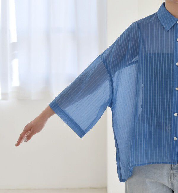 quaranciel「quaranciel:〈手洗い可能〉シアー ストライプ ボーダー ビッグ シャツ」|シャツ・ブラウス|