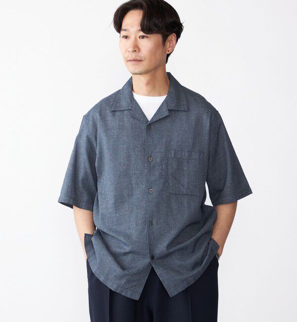 SHIPS「SHIPS: コットン パナマ ショートスリーブ シャツ」|シャツ・ブラウス|ネイビー