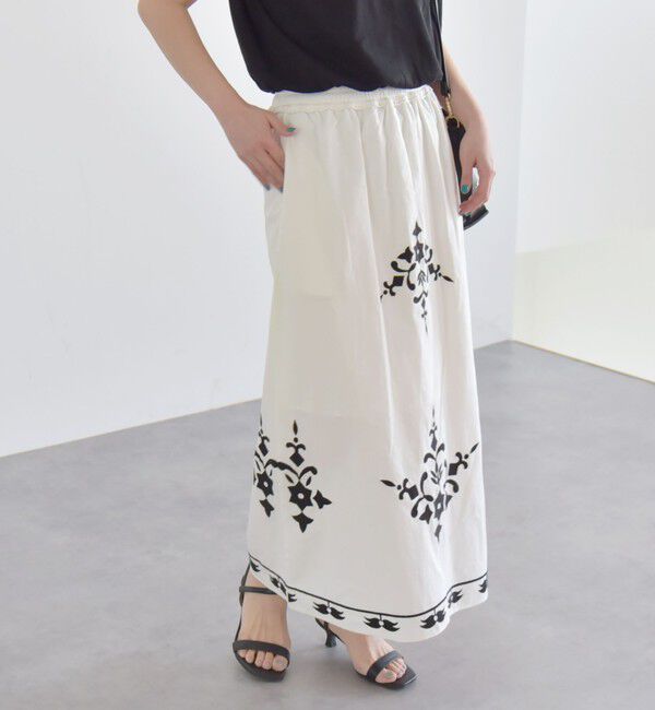 quaranciel「quaranciel:〈洗濯機可能〉エンブロイダリー フレア ロング スカート」|スカート|