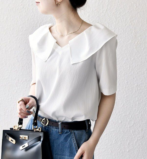 SHIPS any「【WEB限定】SHIPS any:〈洗濯機可能〉ラフ サテン フリルカラー ブラウス 25SS」|シャツ・ブラウス|