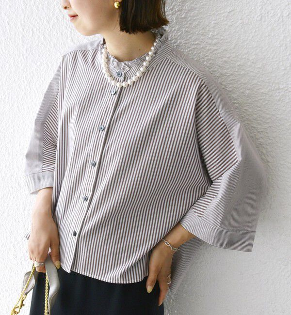 SHIPS for women「【WEB限定】〈手洗い可能〉ブロード ストライプ / 無地 切替 パッチワーク シャツ」|シャツ・ブラウス|