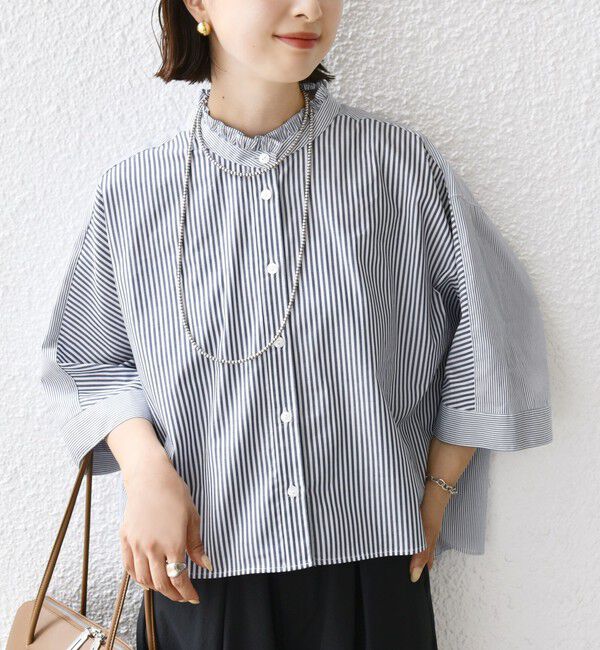 SHIPS for women「【WEB限定】〈手洗い可能〉ブロード ストライプ / 無地 切替 パッチワーク シャツ」|シャツ・ブラウス|