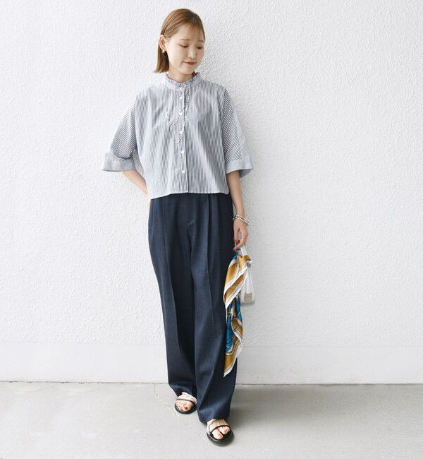 SHIPS for women「【WEB限定】〈手洗い可能〉ブロード ストライプ / 無地 切替 パッチワーク シャツ」|シャツ・ブラウス|