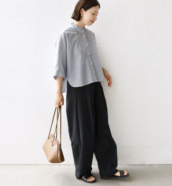 SHIPS for women「【WEB限定】〈手洗い可能〉ブロード ストライプ / 無地 切替 パッチワーク シャツ」|シャツ・ブラウス|