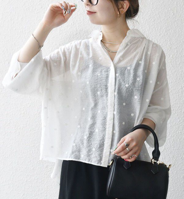 SHIPS any「SHIPS any:〈手洗い可能〉シアー ドット レギュラーカラー ギャザー シャツ」|シャツ・ブラウス|