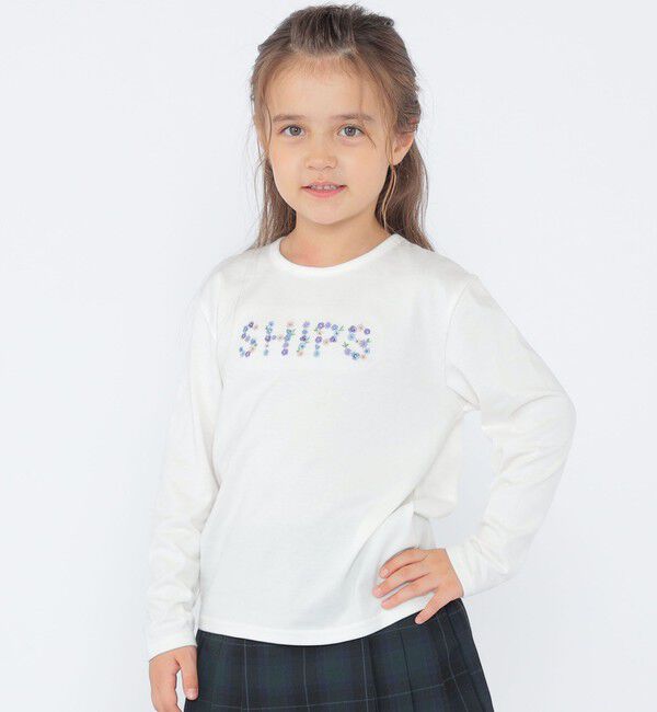 SHIPS KIDS「SHIPS KIDS:100～130cm / フラワー 刺繍 ロゴ 長袖 Tシャツ」|Tシャツ・カットソー|オフホワイト
