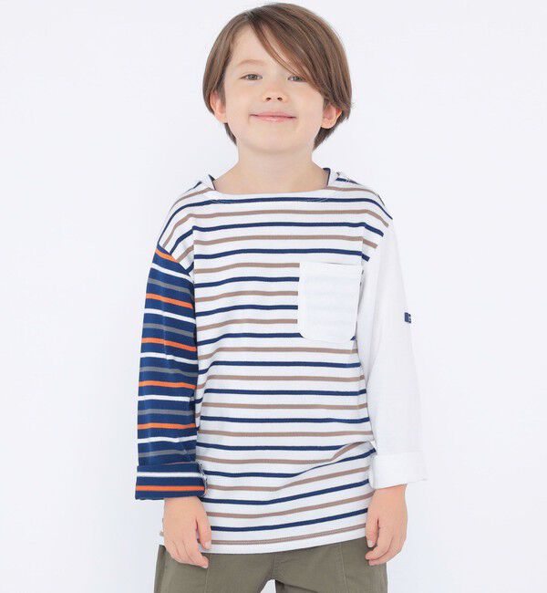 SHIPS KIDS「SHIPS KIDS:100～130cm/クレイジー ボーダー ロングスリーブ Tシャツ」|Tシャツ・カットソー|オフホワイト