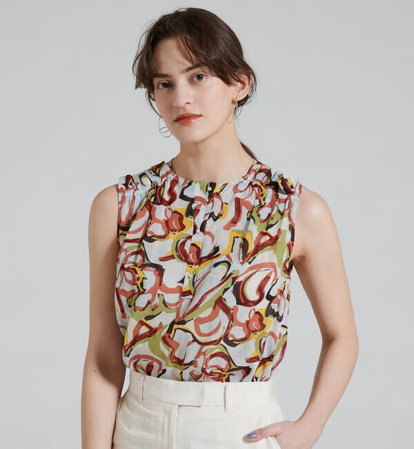 TOMORROWLAND collection「アドフラワープリント ギャザーフリルブラウス」|シャツ・ブラウス|64 ブラウン系