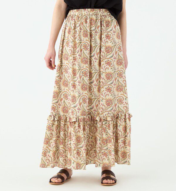 SOULEIADO「レーヨンプリント ティアードマキシスカート」|フレア|