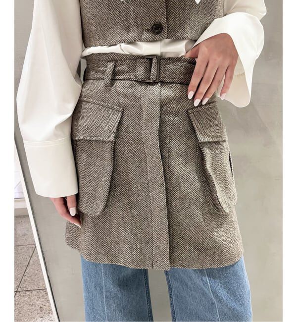 IENA LA BOUCLE「IENA LA BOUCLE ヘリンボーンミニスカート」|スカート|ブラウン A