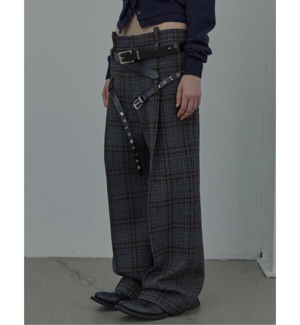 PULP「【Geek Office / ギークオフィス】LCDC TM / BELTED TAILORED TROUSERS_CHECKED」|スラックス|ブラウン