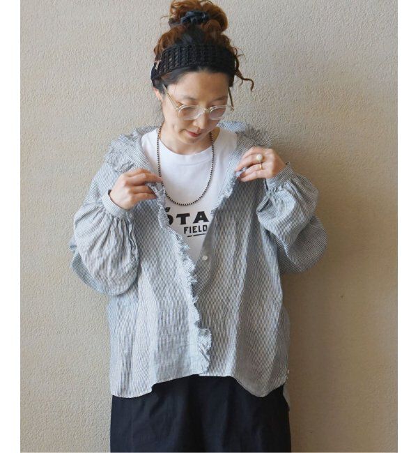 journal standard luxe「リネンストライプ フリルブラウス」|シャツ・ブラウス|