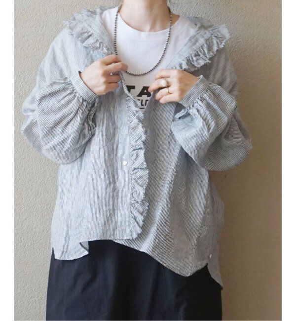 journal standard luxe「リネンストライプ フリルブラウス」|シャツ・ブラウス|