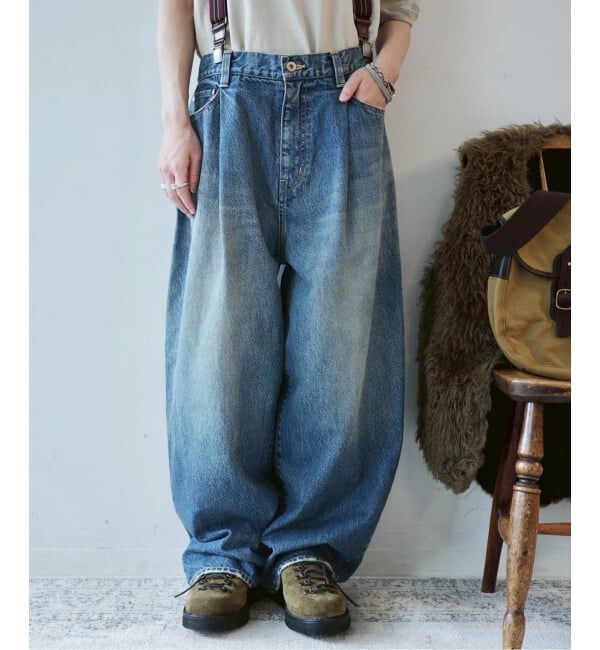 journal standard luxe「13OZデニム タックラウンドパンツ」|デニム|ネイビー